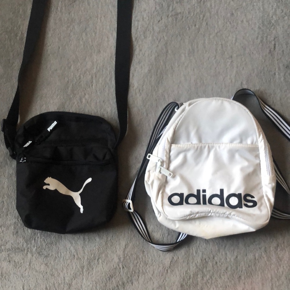Black Puma Messenger Bag/ White Adidas Backpack Bundle